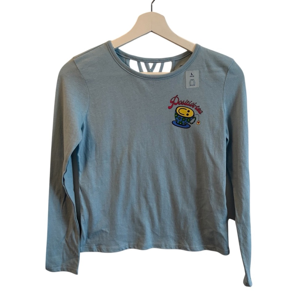 Old Navy L 10-12 Blue Kids Shirt positivi-tea smiley face soft cotton tee